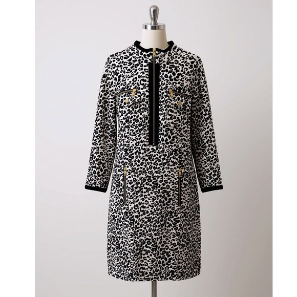 Boston Proper Dresses & Skirts - Boston Proper Leopard Print Zippered Dress XL Animal Print Gold Hardware 4563BP